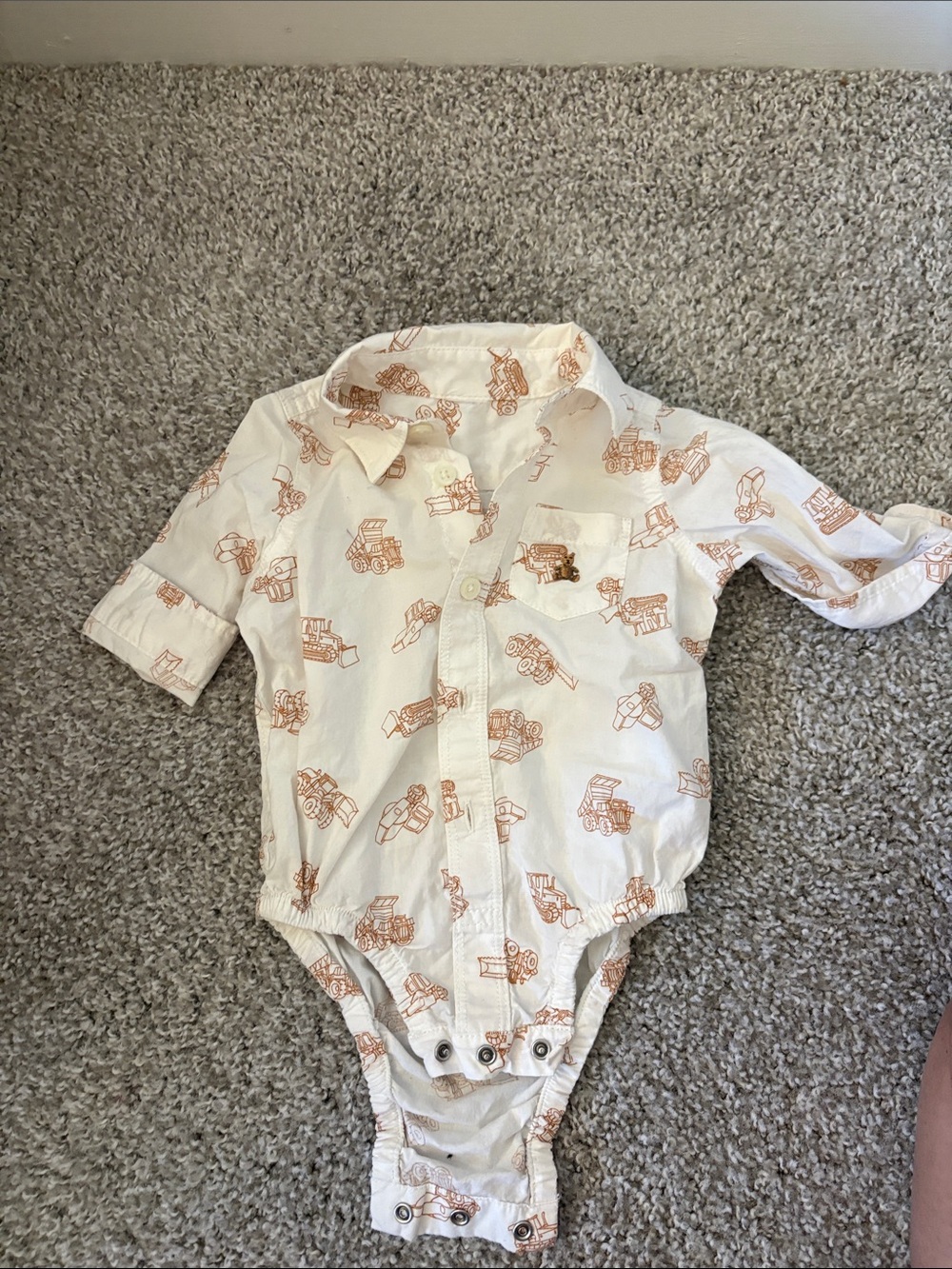 Baby Boys' Cream One-Piece Button-Up Bodysuit with Orange Truck Print